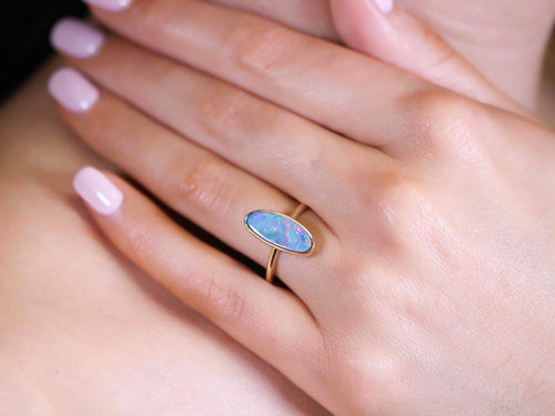 Australian Opal Doublet Ring in 14K Yellow Gold