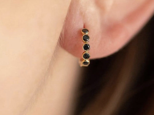 Bezel Set Black Diamond Huggie Earrings
