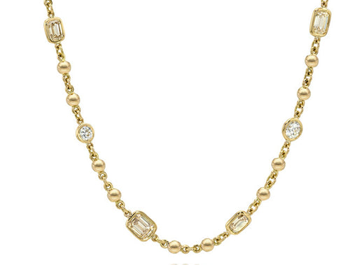 Old Mine and Emerald Cut Diamond Necklace