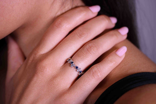 Scattered Sapphire and Diamond Wedding Band
