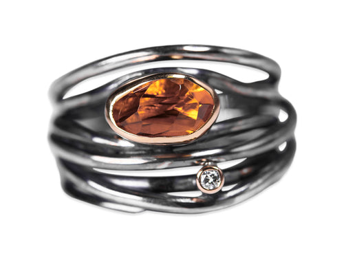 Mandarin Garnet and Diamond Twist Ring
