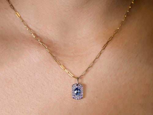 Sapphire and Diamond Pendant with Paperclip Chain Necklace
