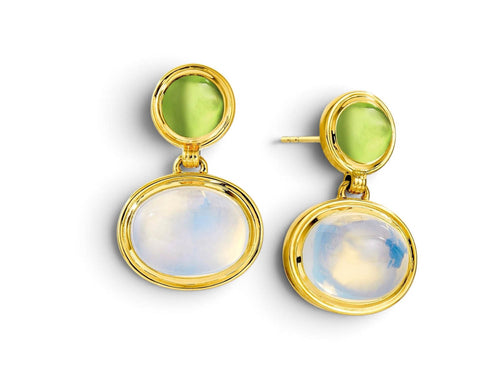 Peridot and Moon Quartz Cabochon Drop Earrings