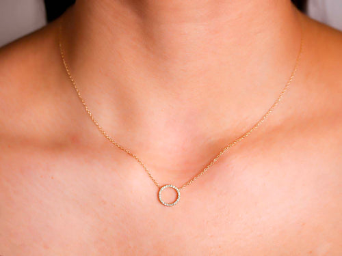 Petite "Circle of Diamonds" Necklace in Yellow Gold