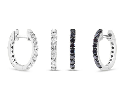 White and Black Diamond Reversible Huggie Earrings