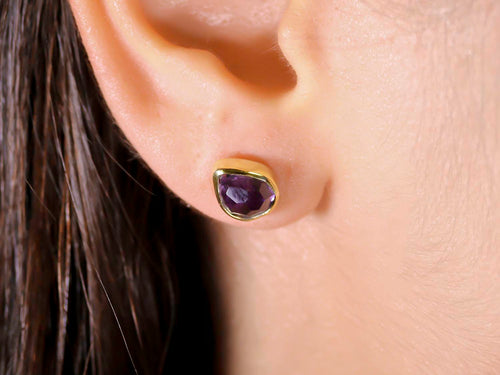Bezel Set Rough Cut Amethyst Stud Earrings