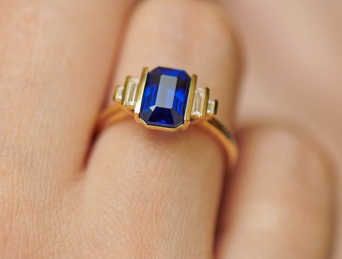 Emerald Cut Sapphire and Diamond Engagement Ring