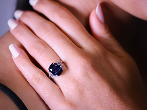 Cushion Sapphire and Diamond Engagement Ring