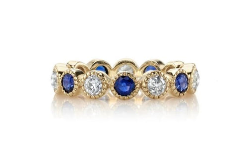 Vintage-Inspired Diamond and Sapphire Wedding Band