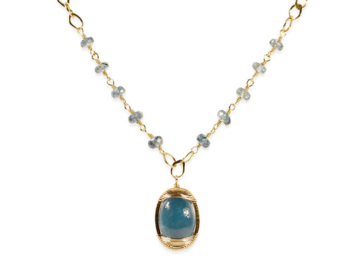 Aquamarine Pendant with Aquamarine Bead Necklace