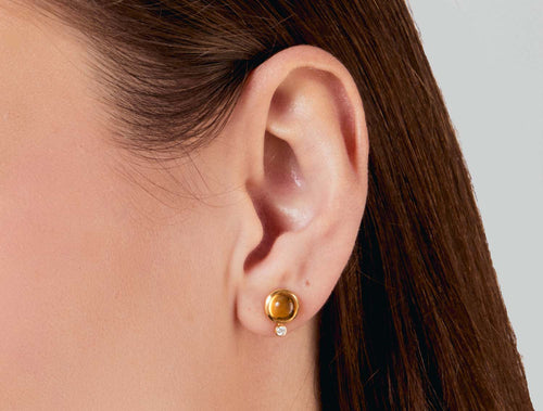Citrine Cabochon and Diamond Stud Earrings